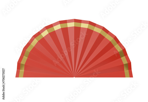 3D illustration red paper fold fan isolated on white background.