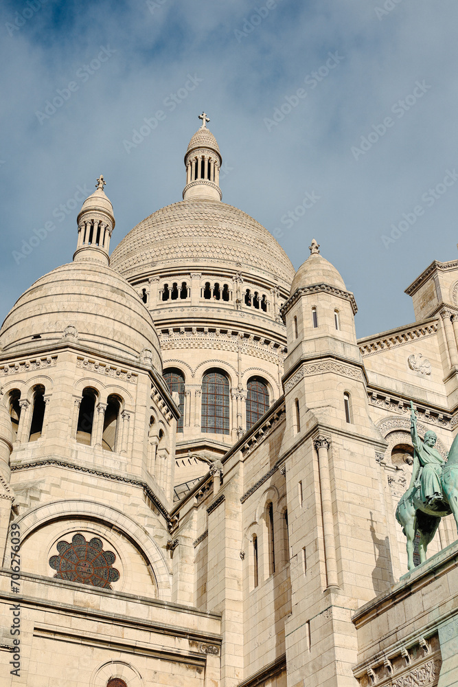 Basilica of the Sacre Coeur, Montmartre, Paris. Wide angle photo with this historical architecture and Christianity landmark church from Paris, France.