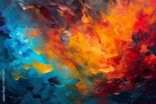 Struggle of fire and water, combination of red, blue and black, painted with watercolors. Abstract background. photo
