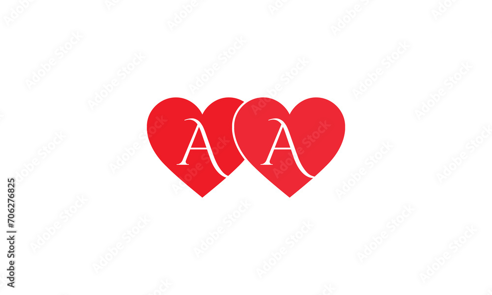 Hearts shape AA. Red heart sign letters. Valentine icon and love symbol. Romance love with heart sign and letters. Gift red love