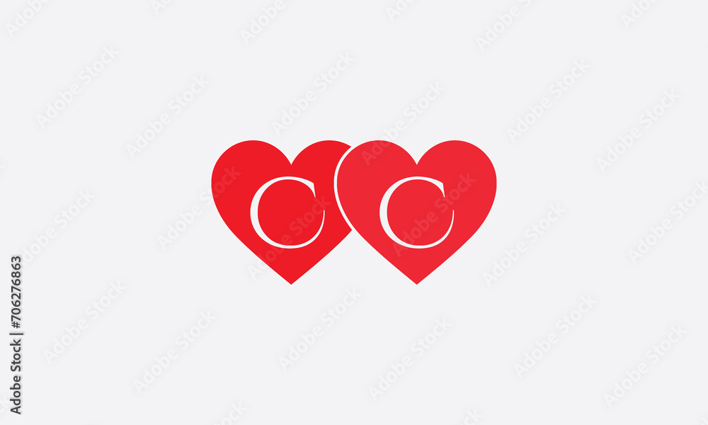 Hearts shape CC. Red heart sign letters. Valentine icon and love symbol. Romance love with heart sign and letters. Gift red love