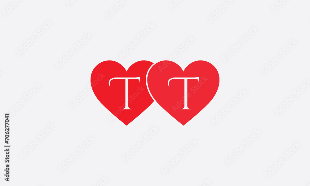 Hearts shape TT. Red heart sign letters. Valentine icon and love symbol. Romance love with heart sign and letters. Gift red love