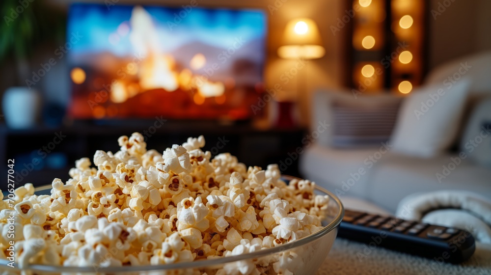 Popcorn and TV control while watching movies.