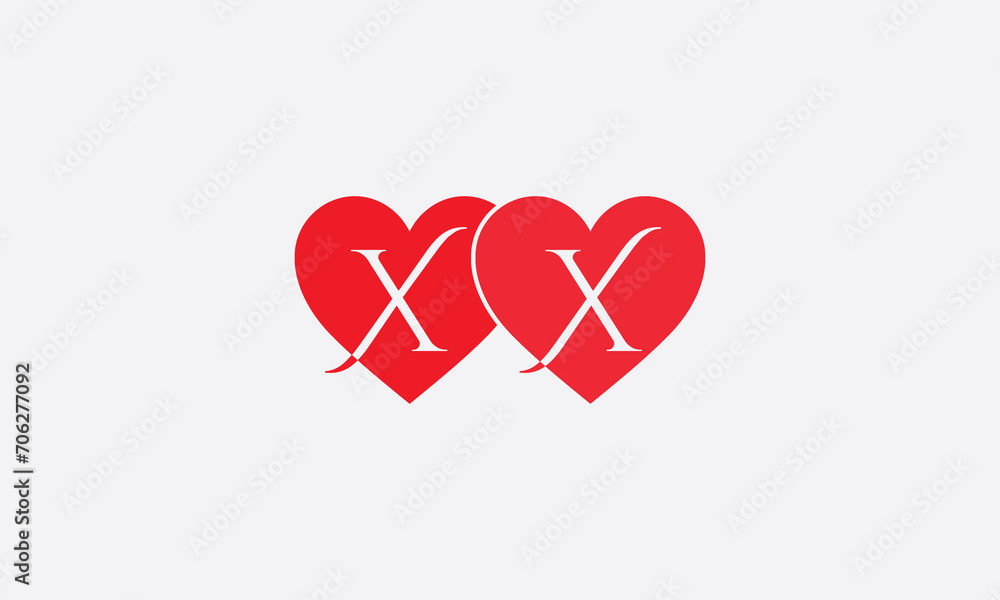 Hearts shape XX. Red heart sign letters. Valentine icon and love symbol. Romance love with heart sign and letters. Gift red love