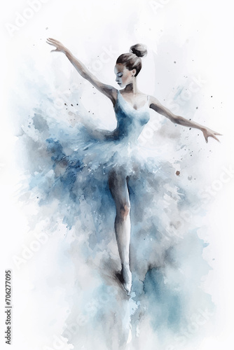 Ballerina dance painted in watercolor on textured paper. Digital watercolor painting