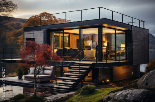 Wallpaper Mural New home, property and real estate for investing, retirement and family future in remote nature location. Luxury house, modern and architecture for sale, mortgage and building development with trees Torontodigital.ca