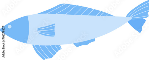 Blue fish illustration side view. Simple aquatic design for seafood or ocean life.