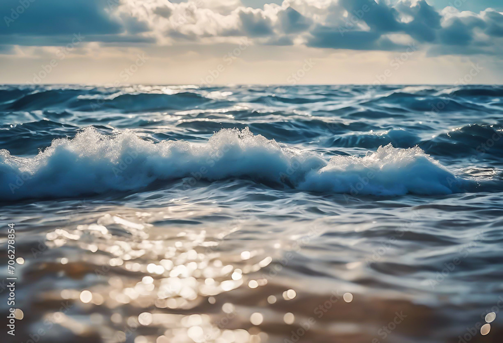 Waves in ocean splashing waves. blue clean wavy sea water. Waves in ocean splashing waves. blue clean wavy sea water.