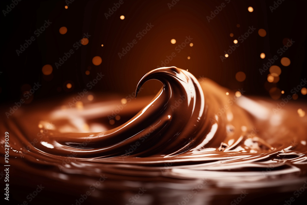 滑らかチョコレートクリーム(溶けてるチョコのシズル写真、とろけてる) Smooth chocolate cream. A picture of melted chocolate. Generative AI  - obrazy, fototapety, plakaty 