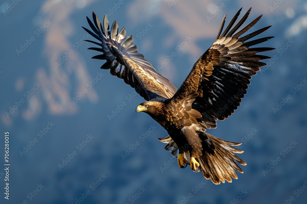Majestic Eagle in Flight Against a Blue Sky Majestic Eagle in Flight Against a Blue Sky