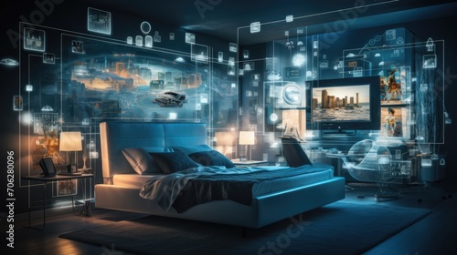 Modern Smart bedroom interior with technology maintaining connections