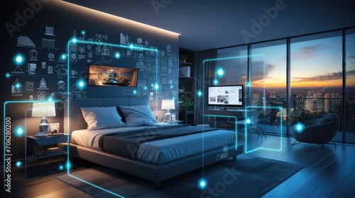 Modern Smart bedroom interior with technology maintaining connections ©  Yoshirowe