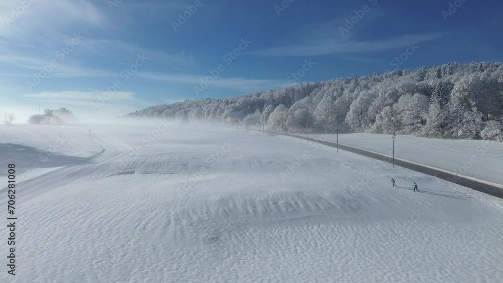 Trees, road, horizon and blue sky from above filmed with a quadcopter. Experience the breathtaking Swiss in winter from above. Aerial quadcopter footage captures snow-covered and majestic vistas 4k Trees, road, horizon and blue sky from above filmed with a quadcopter. Experience the breathtaking Swiss in winter from above. Aerial quadcopter footage captures snow-covered and majestic vistas 4k