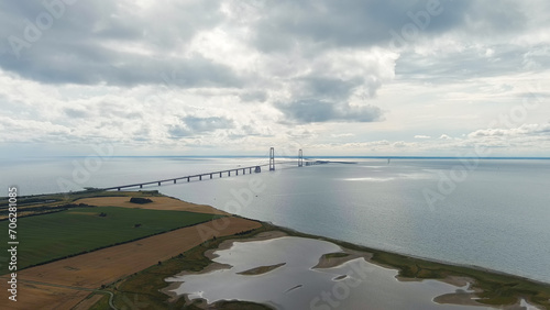 Korser, Denmark. Great Belt Bridge (Storeb?lt). Cloudy weather with gaps, Aerial View © nikitamaykov