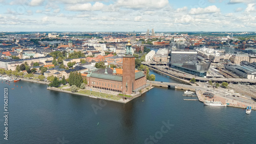 Stockholm, Sweden. Stockholm City Hall and Lake Malaren. Panorama of the city. Summer day, Aerial View © nikitamaykov