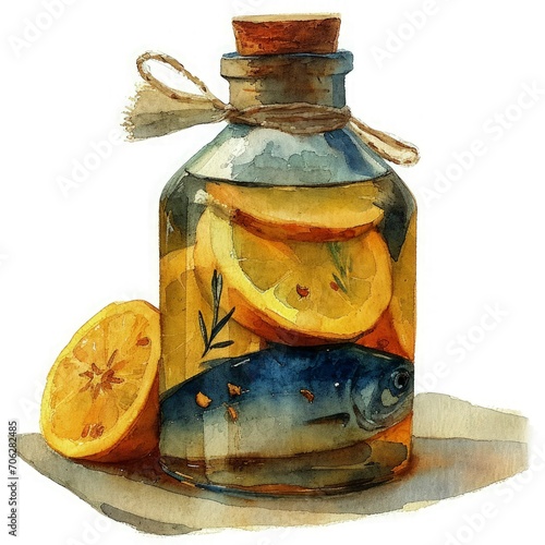 Isolated Jar of Herring Fish Pickled in Variety of Brines - Culinary Art, Delightful Seafood photo