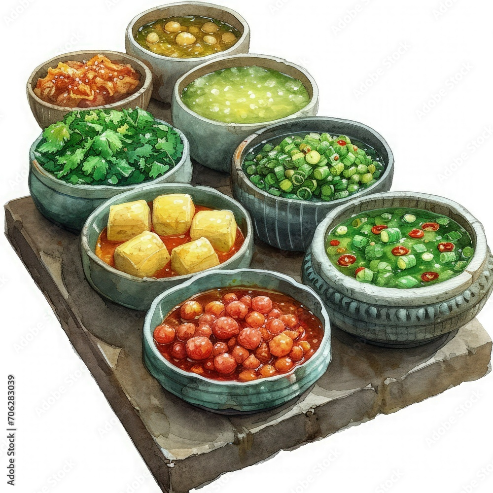 Culinary Harmony Chinese Cuisine Display with Pickled Mustard Greens in a Top-Down View Culinary Harmony Chinese Cuisine Display with Pickled Mustard Greens in a Top-Down View