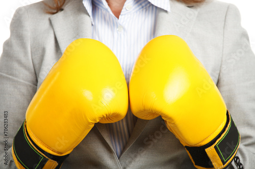 Businesswomanman with boxing gloves