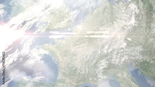 Zoom in from space and focus on Montfermeil, France. 3D Animation. Background for travel intro. Elements of this image furnished by NASA	