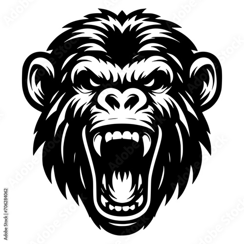 Vector logo of a raging gorilla. Professional logo of a chimpanzee. Black and white logo of an ape isolated on a white background.