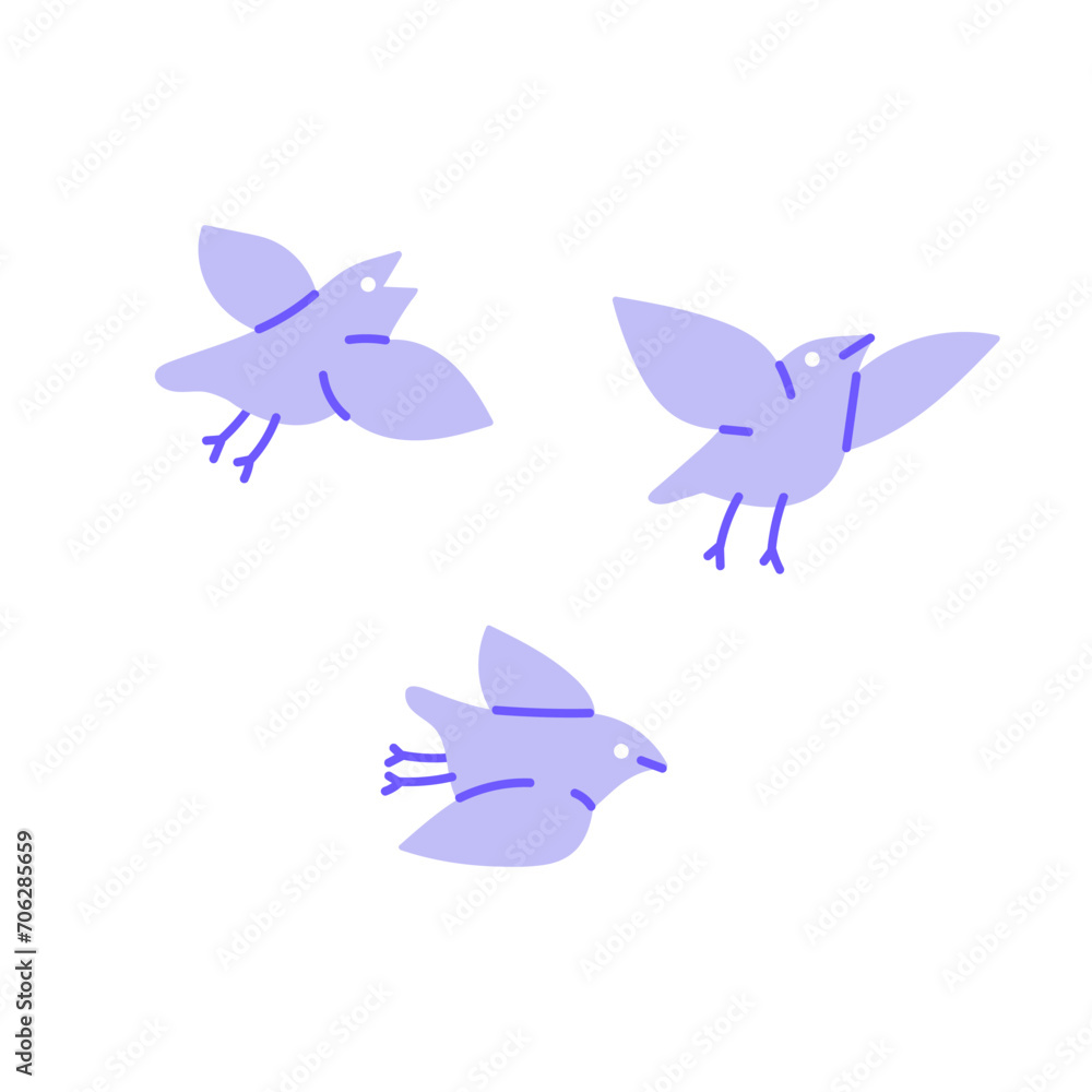Abstract bird flock flies in air. Spring birdies flying. Cute songbirds flapping wings, soaring in the sky. Funny animal with feathers in flight. Flat isolated vector illustration on white background Abstract bird flock flies in air. Spring birdies flying. Cute songbirds flapping wings, soaring in the sky. Funny animal with feathers in flight. Flat isolated vector illustration on white background