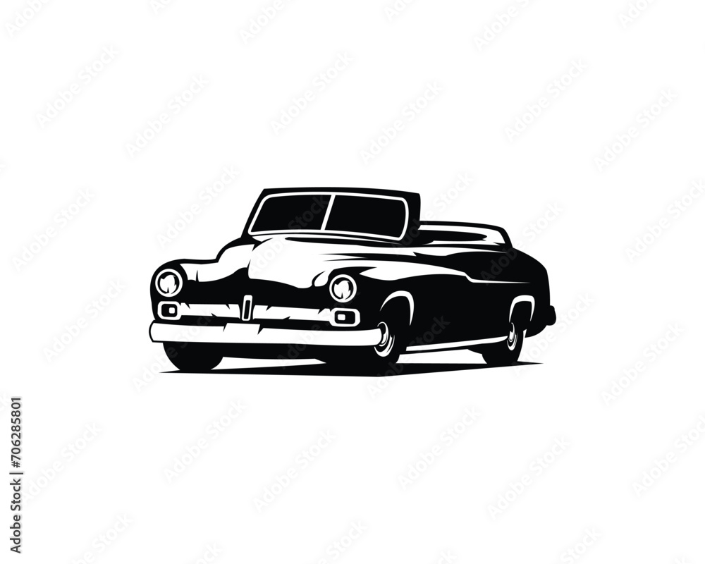 Silhouette of a 1949 Mercury coupe served on a white background appearing from the side. best for logo, badge, emblem, icon, sticker design. available in eps 10