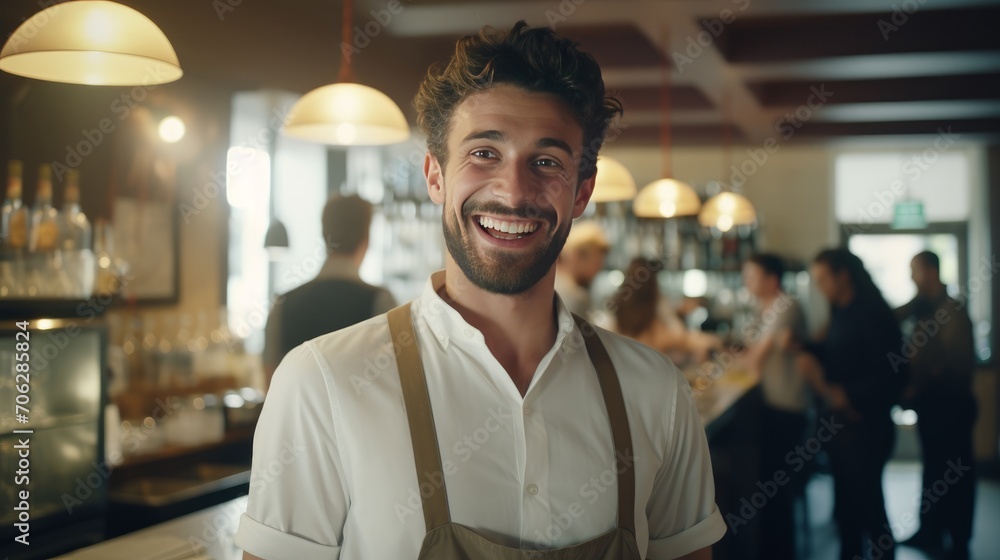 portrait of handsome waiter at his workplace portrait of handsome waiter at his workplace