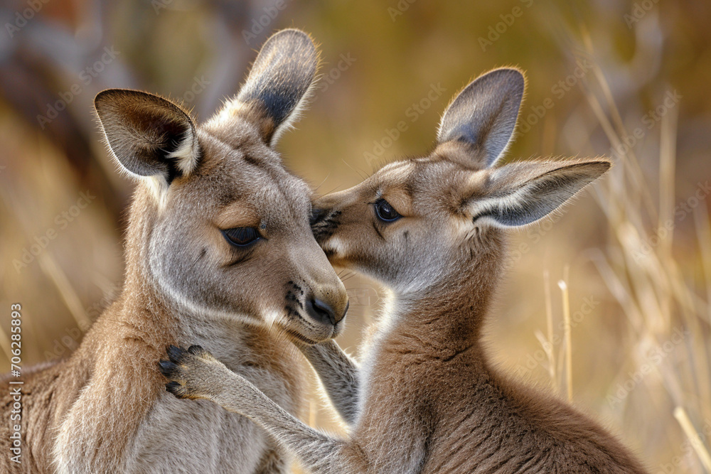 Kangaroo Mother with Joey in the Wild