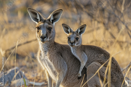 Kangaroo Mother with Joey in the Wild