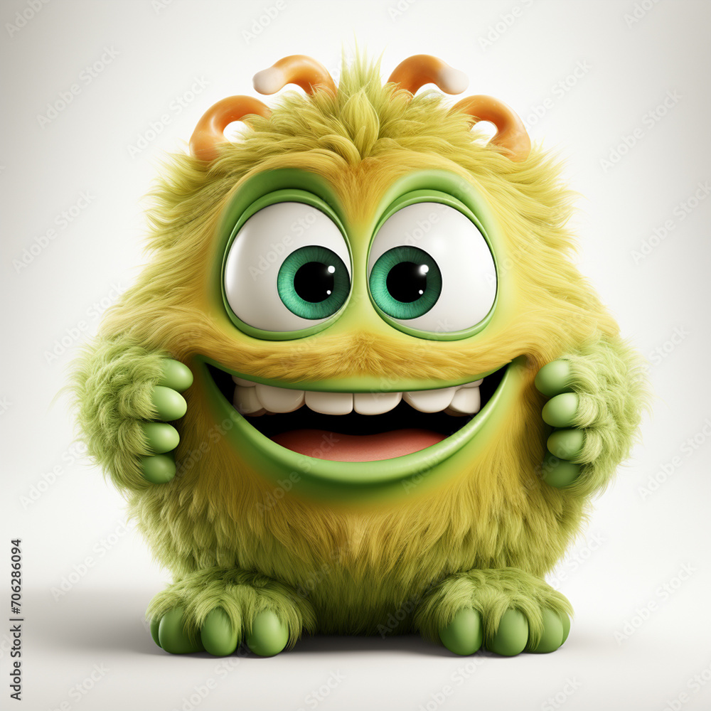 Fototapeta premium Lustiges Cartoon Monster isoliert auf weißem Hintergrund (Durch AI generiert)