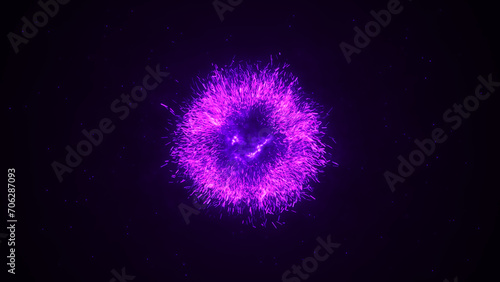 Purple particles explosion on the glamorous backdrop