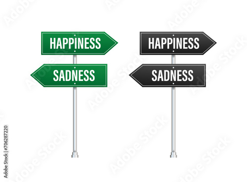 Emotional Choice Concept with Happiness and Sadness Road Signs Vector Illustration
