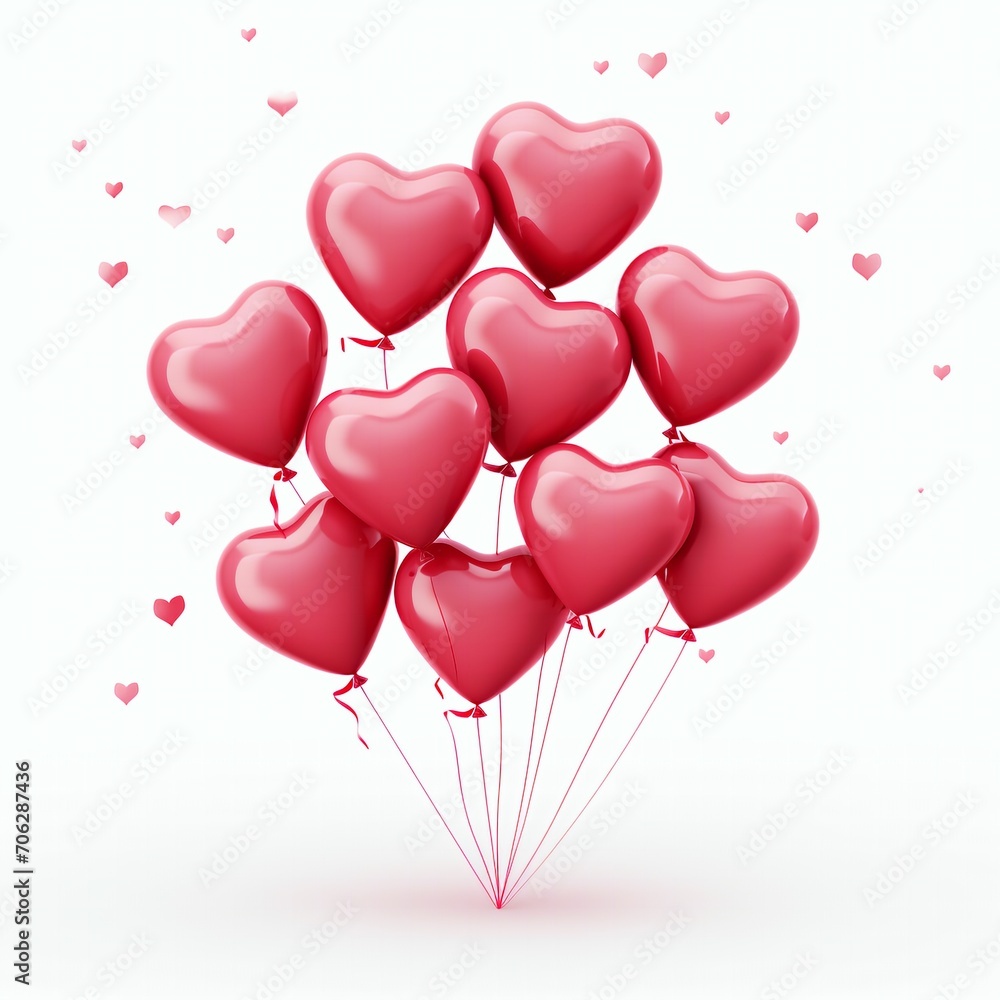 Heart balloons for Valentine's day and celebration isolated on white background.