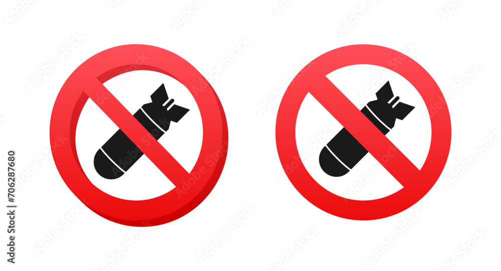 No Bomb Icon Set Vector Illustration for Prohibited and Restricted Areas Signage No Bomb Icon Set Vector Illustration for Prohibited and Restricted Areas Signage
