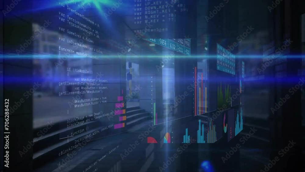 Animation of binary coding data processing over screens on dark background Animation of binary coding data processing over screens on dark background