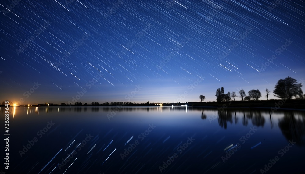 Star Trails Captured Over a Tranquil Lake - The Perfect Spot for Stargazing and Night Photography Amidst Nature's Serenity