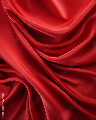 サテンの布地(背景素材、赤、高級感、ひだ) satin cloth.Background material, red, luxurious and drape. Generative AI  photo