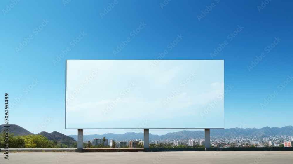 Outdoor Billboard sign advertising mock up, blue sky background.