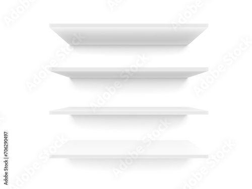 Empty white clean shelves. 3d vector illustration photo