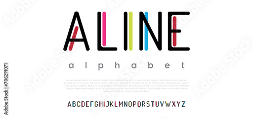 Aline Modern abstract digital alphabet font. Minimal technology typography, Creative urban sport fashion futuristic font and with numbers. vector illustration