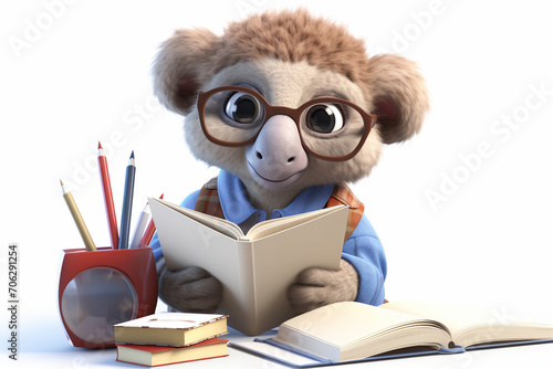 3D cartoon cute koala reading and writing © mursalin 01