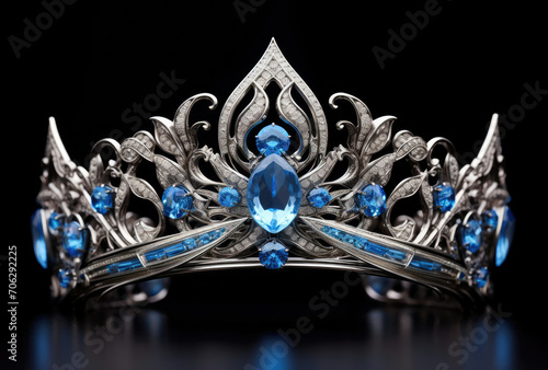 Elegant Tiara With Blue Stones - Regal Headpiece for Royalty or Special Occasions