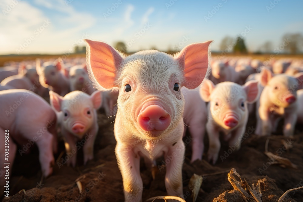 Ecological pigs and piglets at the domestic farm, Pigs at factory Ecological pigs and piglets at the domestic farm, Pigs at factory