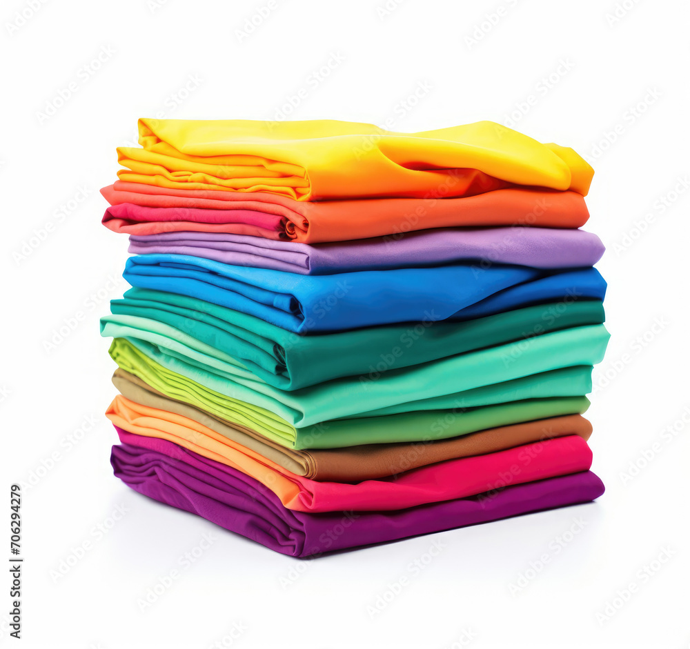 Stack of Bright Colored Shirts on White Background Stack of Bright Colored Shirts on White Background