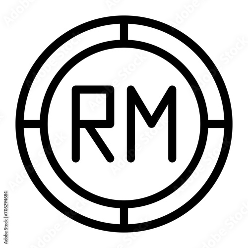 Ringgit coin icon. Outline rm vector icon for web design isolated on white background