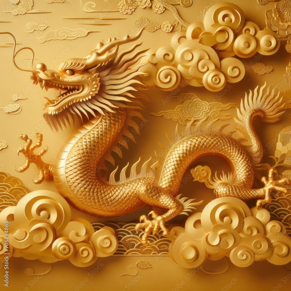 Obraz premium golden dragon on the wall