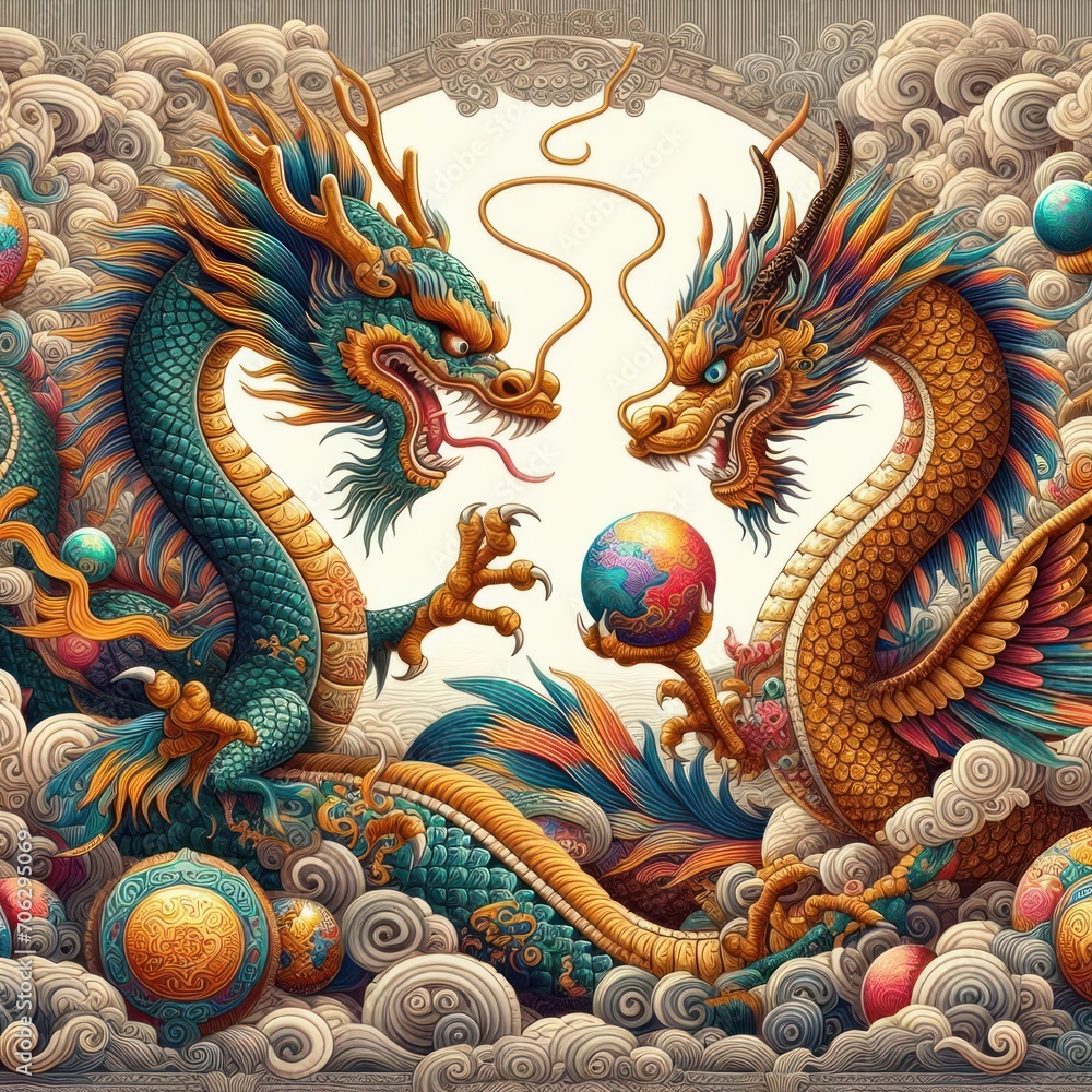 Fototapeta premium chinese dragon statue in temple