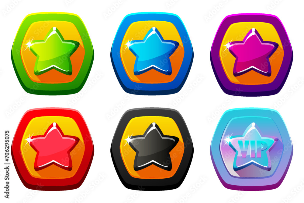 Star Badge. Vector set badges with star for 2D game Star Badge. Vector set badges with star for 2D game