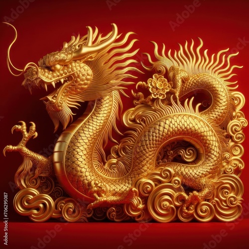 Wallpaper Mural golden dragon on red background Torontodigital.ca