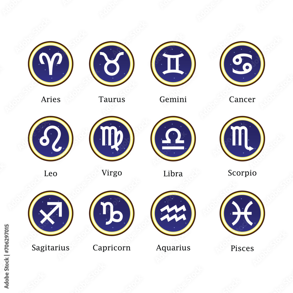Vector flat and simple style illustration set of Astrological signs icon